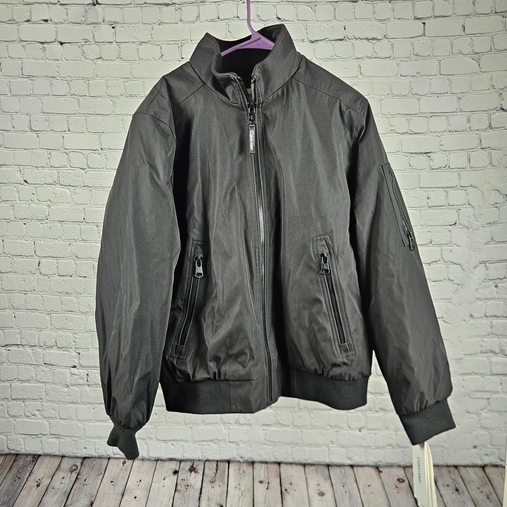 Calvin Klein Mens Black Bomber Jacket Full Zip Quilted Lining CM002578 Medium